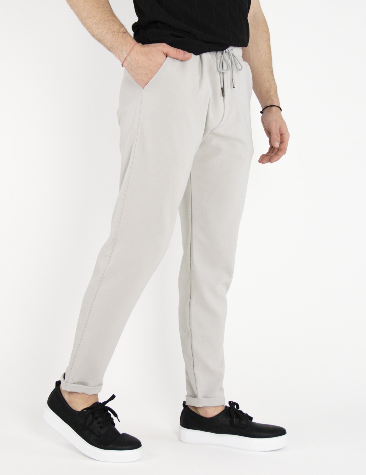 Ανδρικό γκρι υφασμάτινο παντελόνι loose fit PNT6342 φωτογραφία